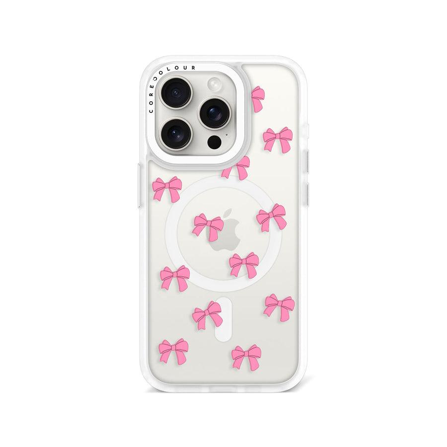 iPhone 15 Pro Pink Ribbon Bow Mini Phone Case MagSafe Compatible 