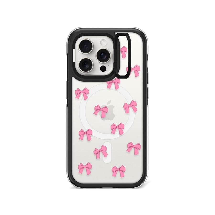 iPhone 15 Pro Pink Ribbon Bow Mini Ring Kickstand Case MagSafe Compatible 