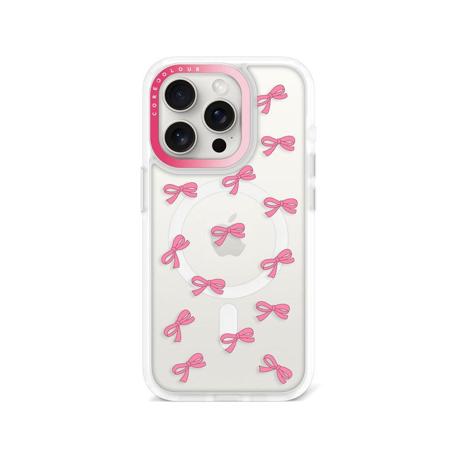iPhone 15 Pro Pink Ribbon Mini Phone Case MagSafe Compatible 