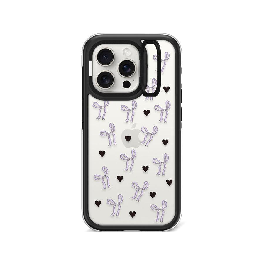 iPhone 15 Pro Purple Ribbon Heart Camera Ring Kickstand Case 
