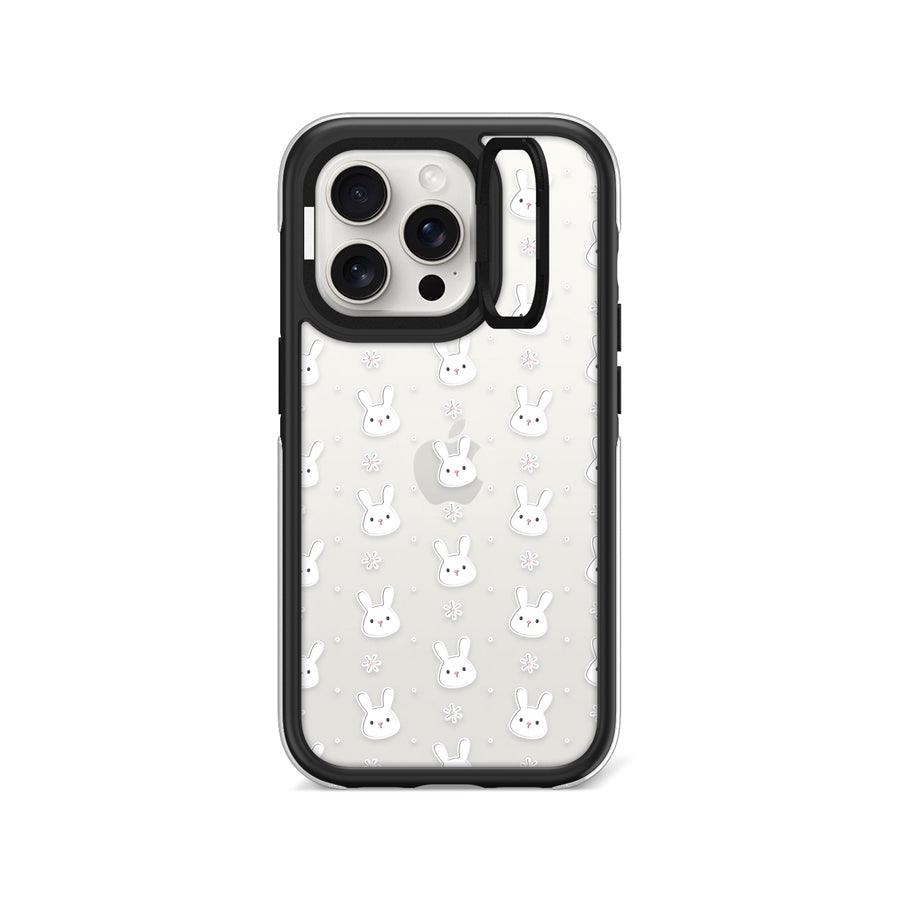 iPhone 15 Pro Rabbit and Flower Camera Ring Kickstand Case 