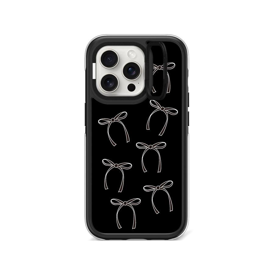 iPhone 15 Pro White Ribbon Minimal Line Ring Kickstand Case MagSafe Compatible 
