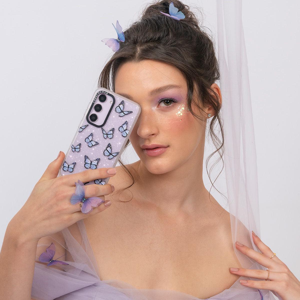 Samsung Galaxy S24+ Butterfly Kiss Purple Glitter Printed Case - CORECOLOUR