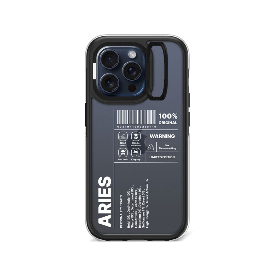 iPhone 15 Pro Warning Aries Camera Ring Kickstand Case - CORECOLOUR
