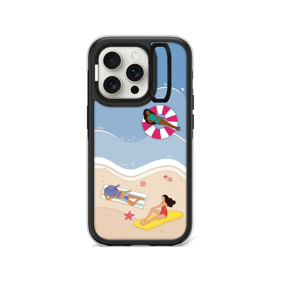 iPhone 15 Pro Azure Splash Camera Ring Kickstand Case - CORECOLOUR