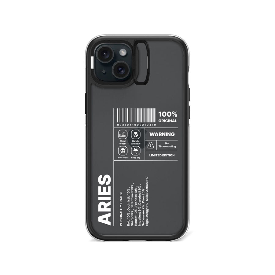 iPhone 15 Plus Warning Aries Camera Ring Kickstand Case - CORECOLOUR