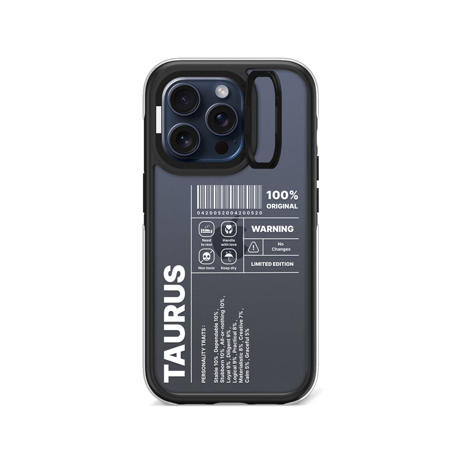 iPhone 15 Pro Warning! Taurus Camera Ring Kickstand Case - CORECOLOUR