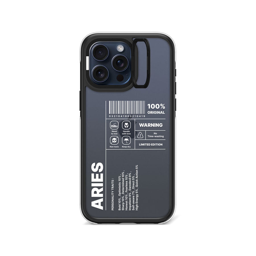 iPhone 15 Pro Max Warning Aries Camera Ring Kickstand Case - CORECOLOUR
