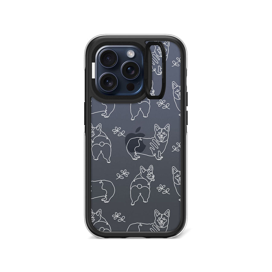 iPhone 15 Pro Corgi Minimal Line Camera Ring Kickstand Case - CORECOLOUR