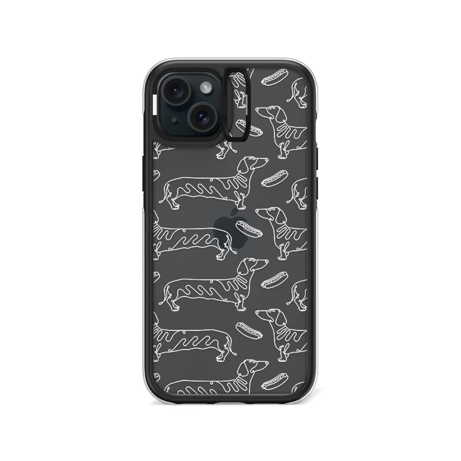 iPhone 15 Plus Sausage Dog Minimal Line Ring Kickstand Case - CORECOLOUR