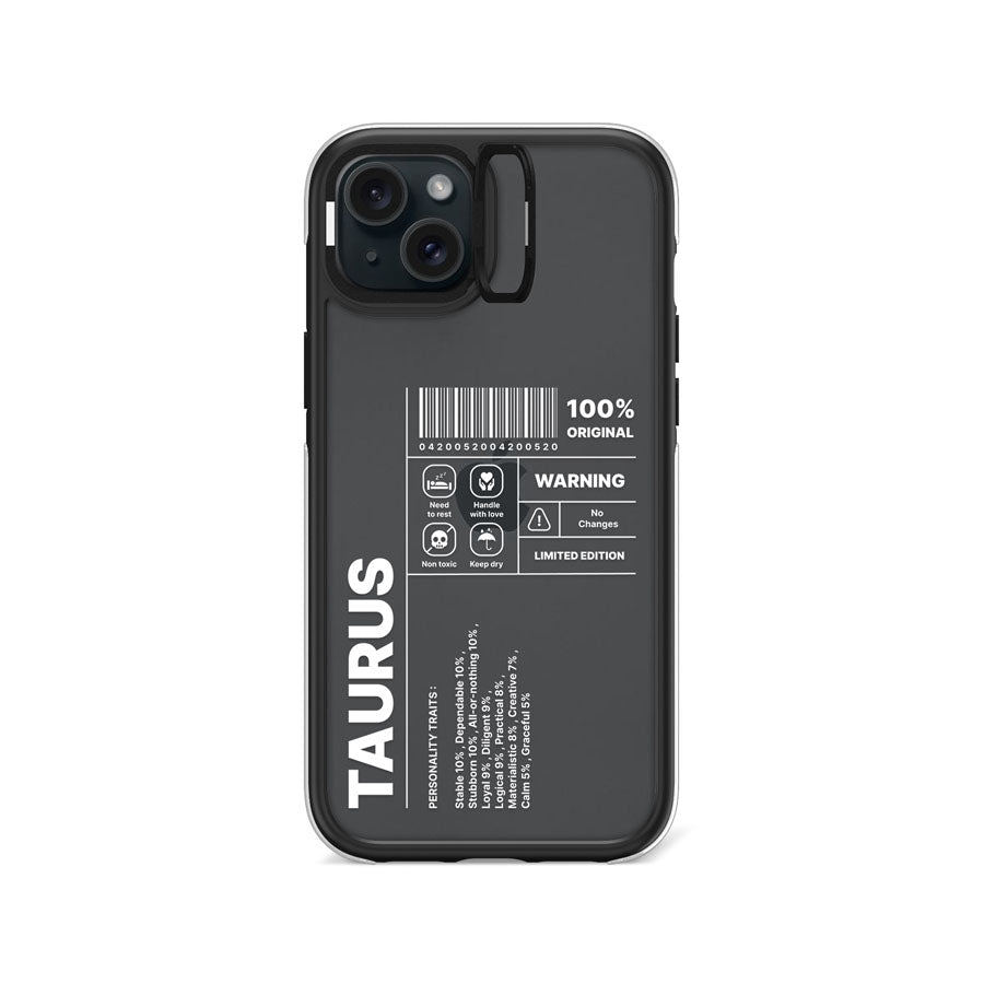 iPhone 15 Plus Warning! Taurus Camera Ring Kickstand Case - CORECOLOUR
