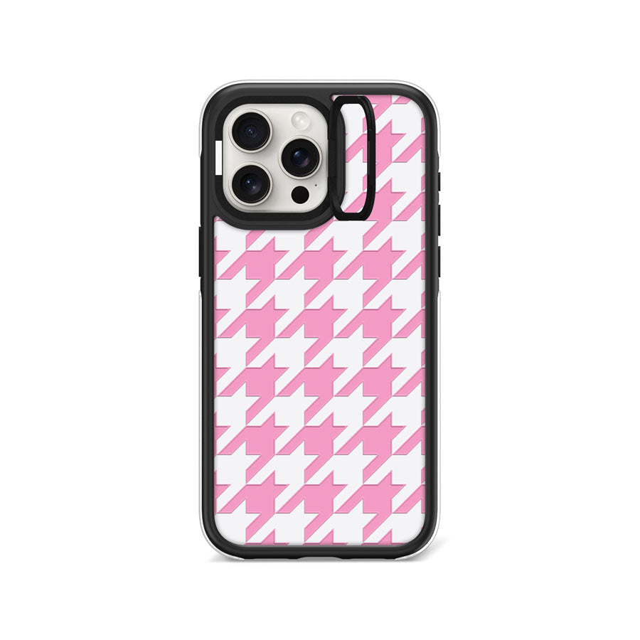 iPhone 15 Pro Max Pink Houndstooth Camera Ring Kickstand Case - CORECOLOUR