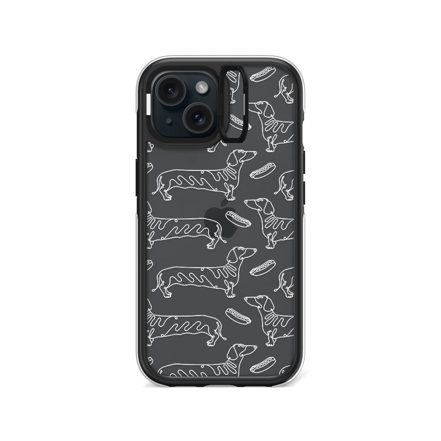 iPhone 15 Sausage Dog Minimal Line Ring Kickstand Case - CORECOLOUR