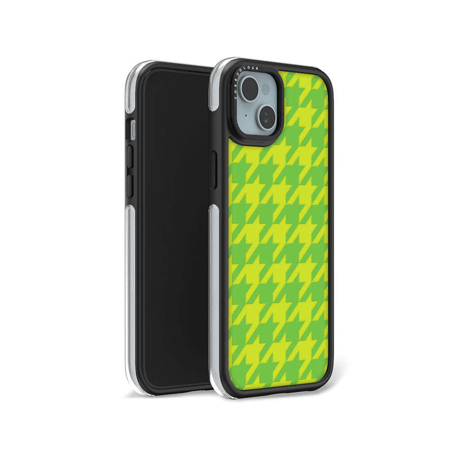 iPhone 15 Plus Green Houndstooth Camera Ring Kickstand Case - CORECOLOUR