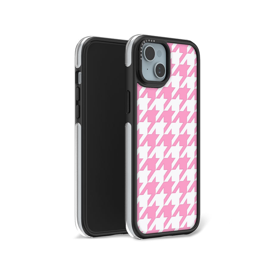 iPhone 15 Plus Pink Houndstooth Camera Ring Kickstand Case - CORECOLOUR