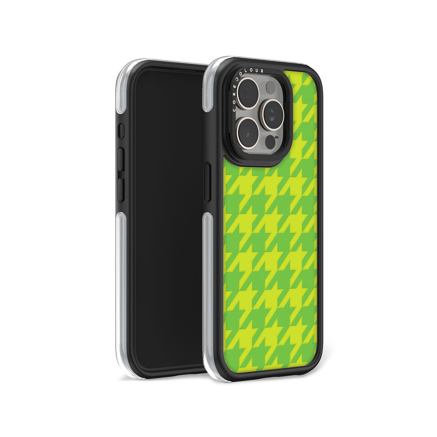 iPhone 15 Pro Green Houndstooth Camera Ring Kickstand Case - CORECOLOUR