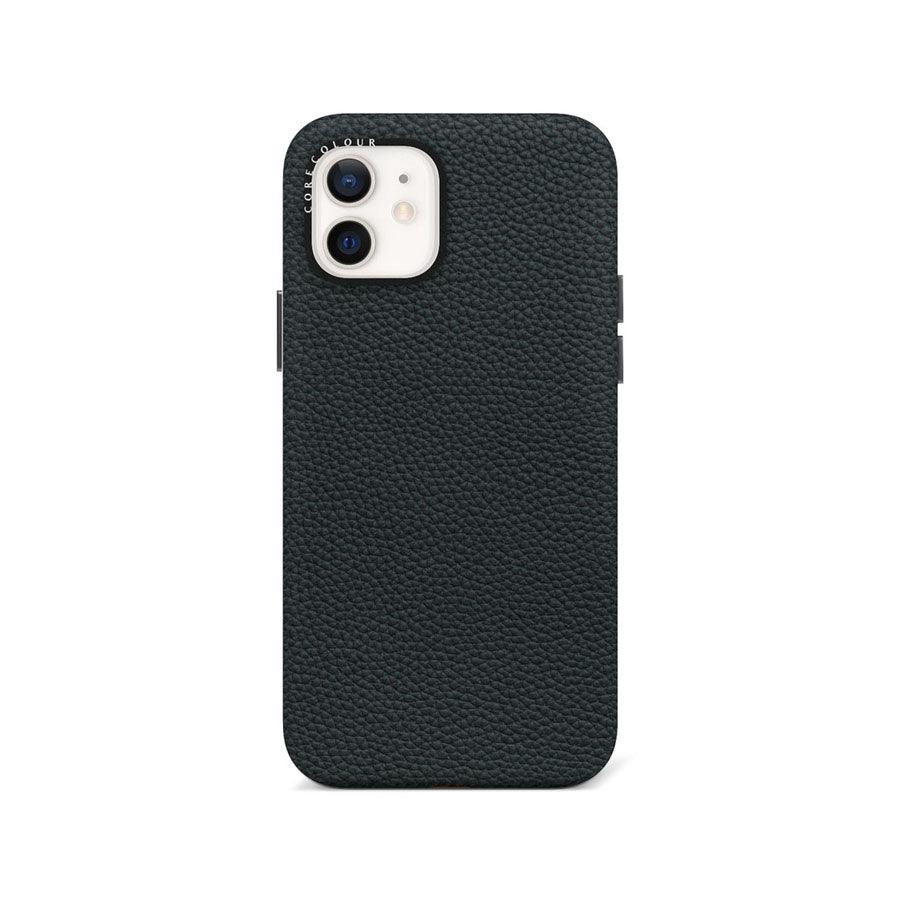 iPhone 12 Black Genuine Leather Phone Case - CORECOLOUR