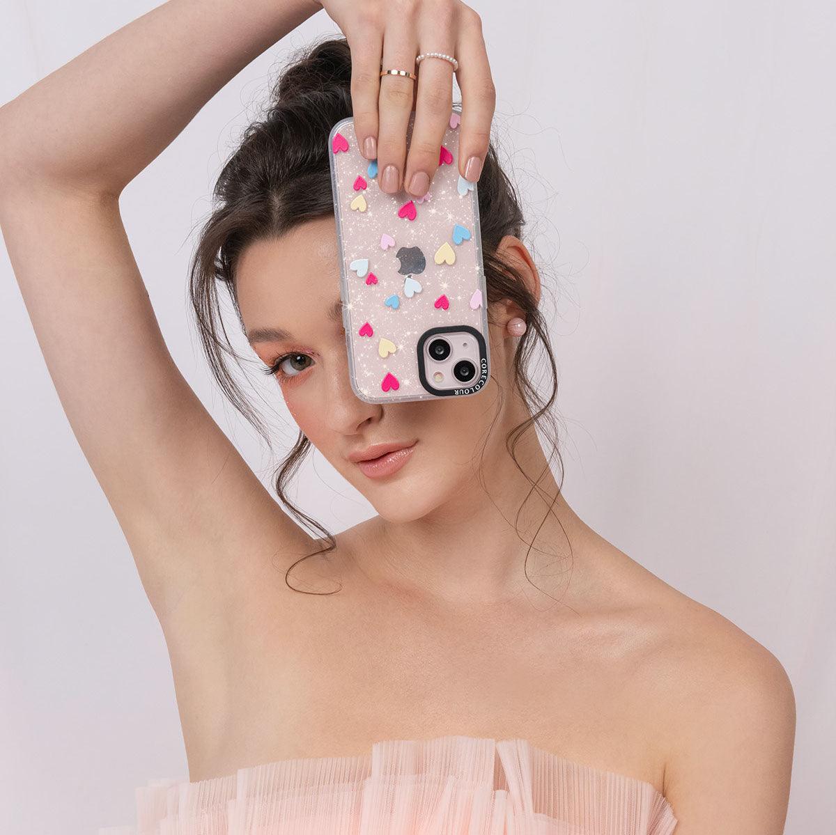 iPhone 13 Pro Flying Hearts Glitter Phone Case - CORECOLOUR