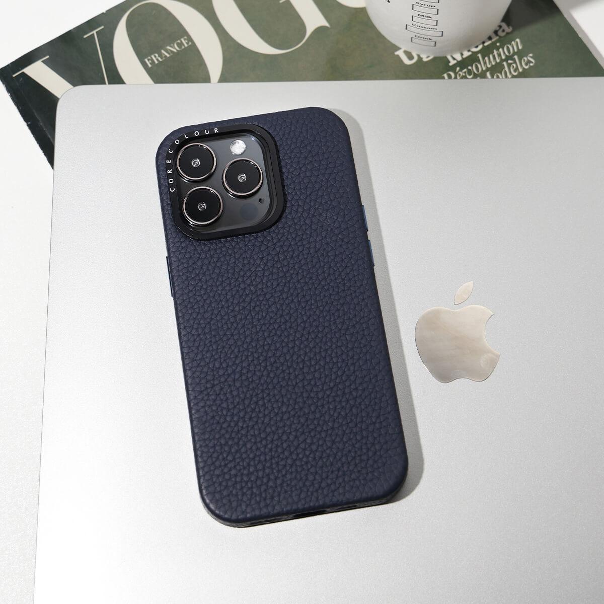 iPhone 14 Navy Genuine Leather Phone Case - CORECOLOUR