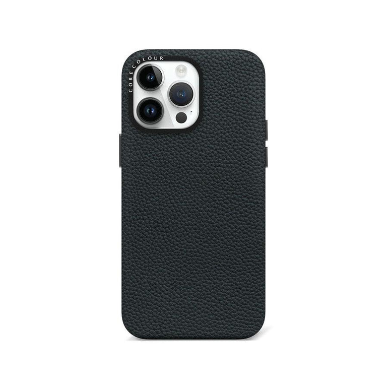 iPhone 14 Pro Max Black Genuine Leather Phone Case