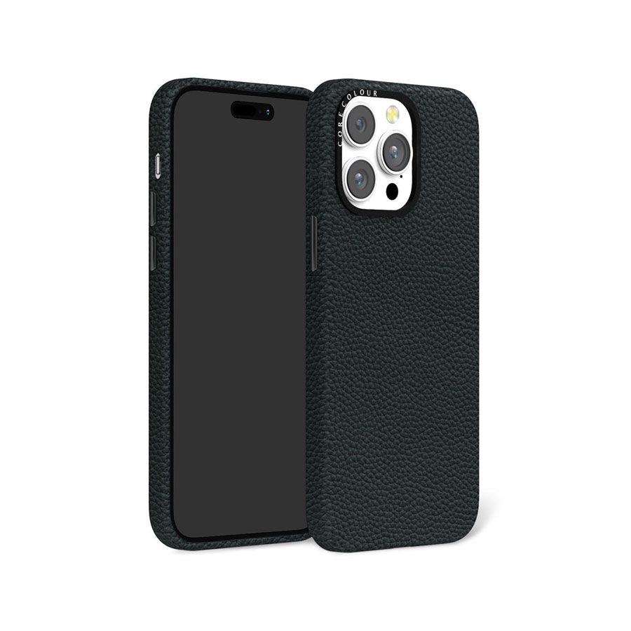 iPhone 14 Pro Max Black Genuine Leather Phone Case