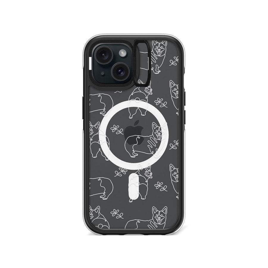 iPhone 15 Corgi Minimal Line Ring Kickstand Case MagSafe Compatible - CORECOLOUR