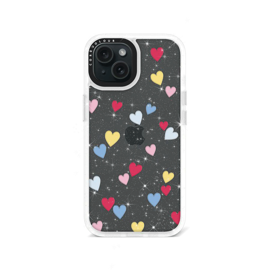iPhone 15 Flying Hearts Glitter Phone Case - CORECOLOUR