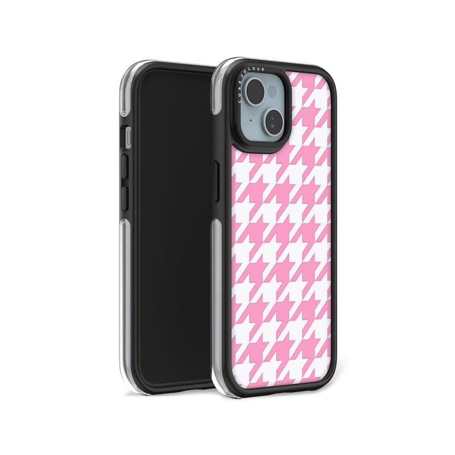 iPhone 15 Pink Houndstooth Ring Kickstand Case MagSafe Compatible - CORECOLOUR