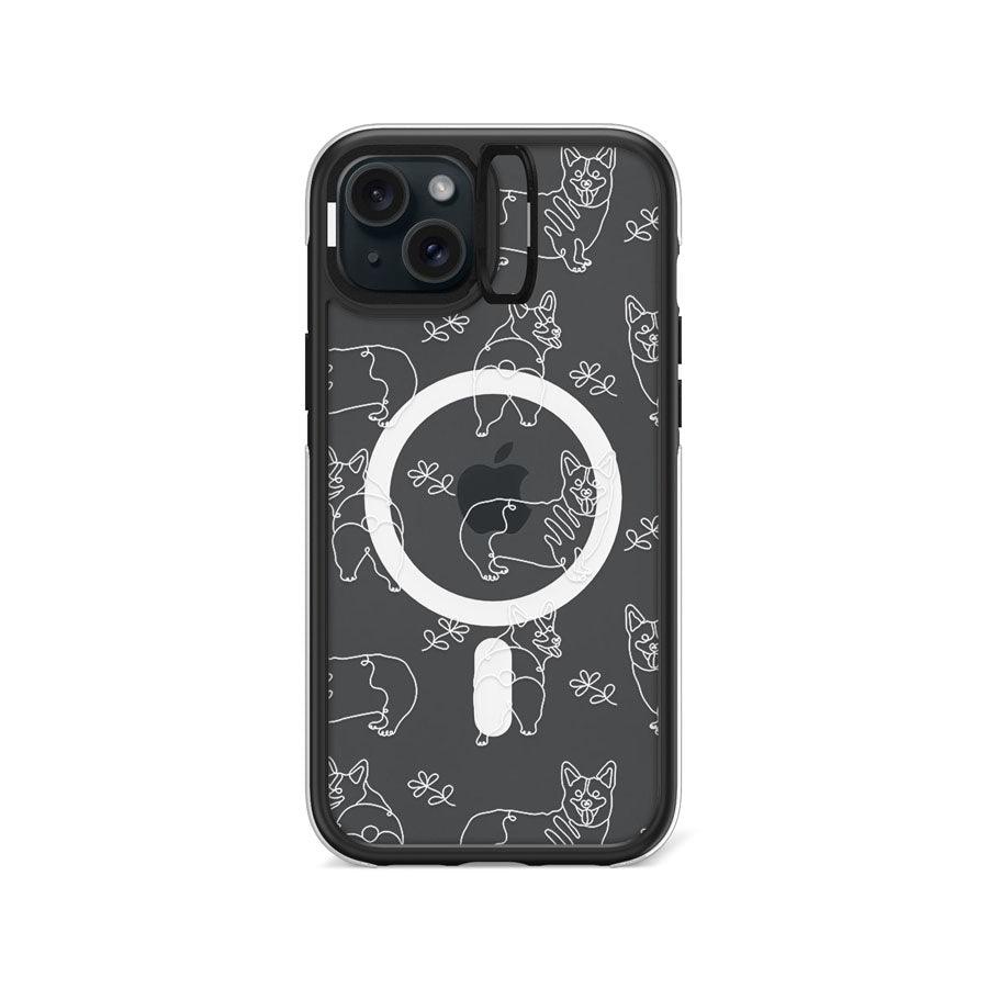 iPhone 15 Plus Corgi Minimal Line Ring Kickstand Case MagSafe Compatible - CORECOLOUR
