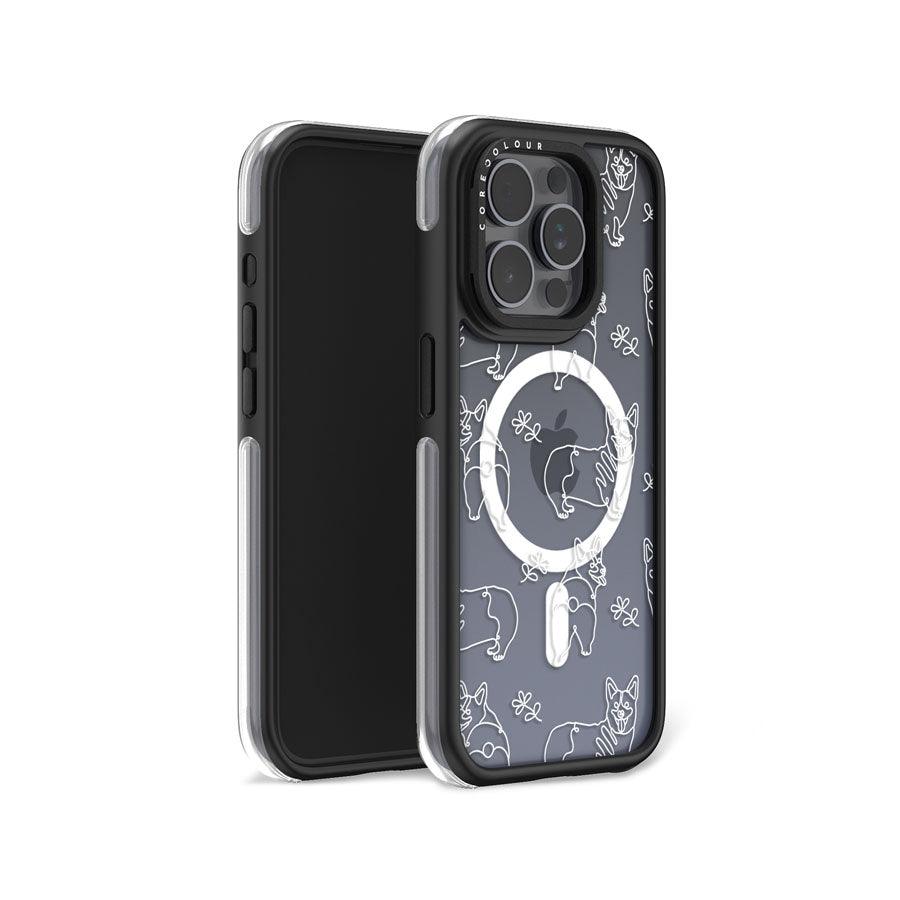 iPhone 15 Pro Corgi Minimal Line Ring Kickstand Case MagSafe Compatible - CORECOLOUR