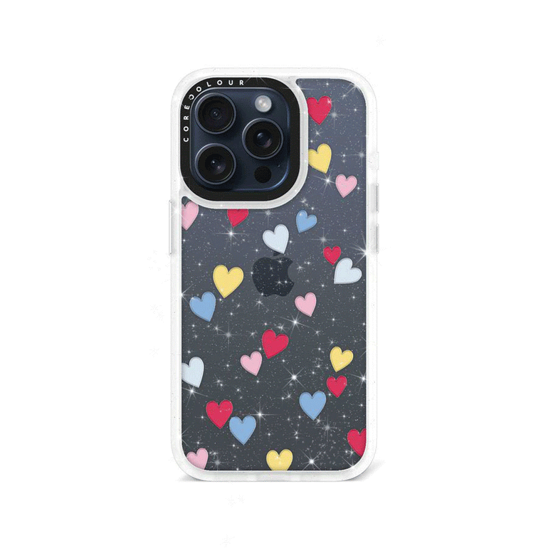 iPhone 15 Pro Flying Hearts Glitter Phone Case