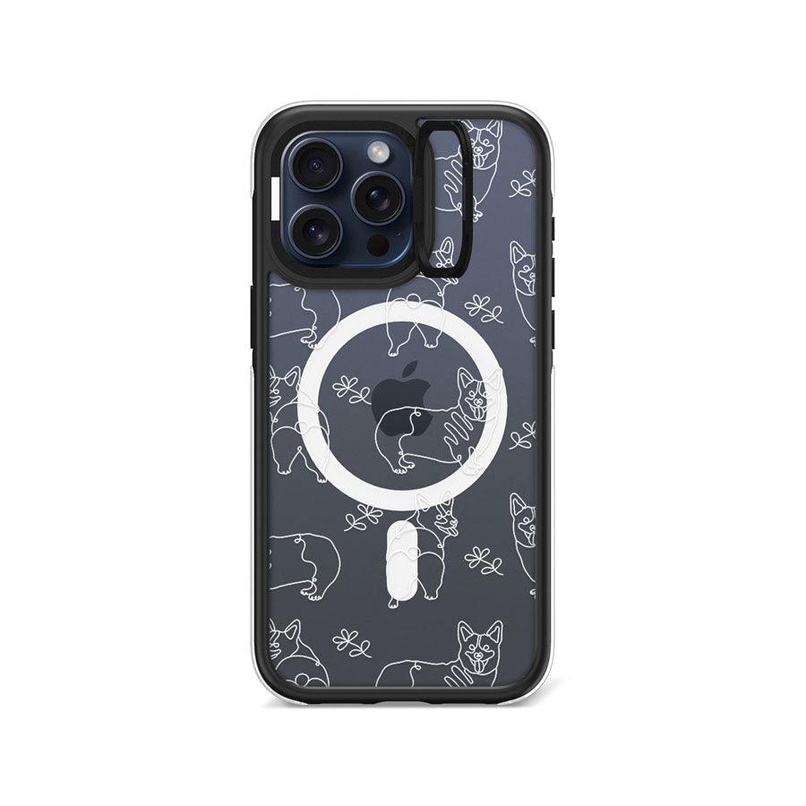 iPhone 15 Pro Max Corgi Minimal Line Ring Kickstand Case MagSafe Compatible - CORECOLOUR