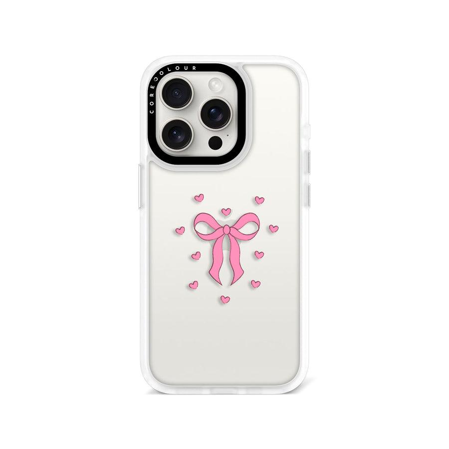 iPhone 15 Pro Pink Ribbon Heart Phone Case - CORECOLOUR